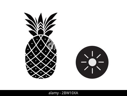 icon vector silhouette two pineapple with sliced Stock Vector