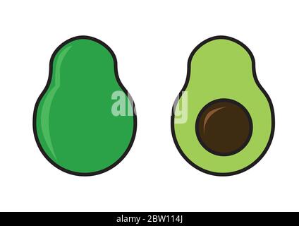 icon vector colorful two avocado with slice Stock Vector