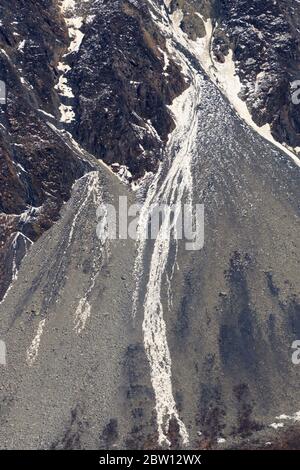 Scree deposits, Hubbard Glacier, Disenchantment Bay, Alaska, USA Stock Photo