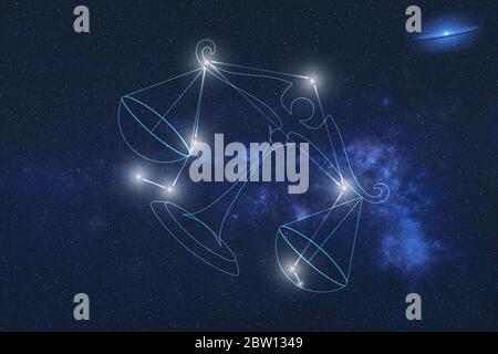 Zodiac Sign Libra Constellation stars in outer space with libra lines. Elements of this image were furnished by NASA Stock Photo