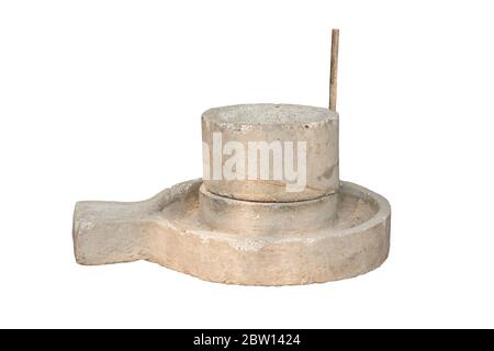 Ancient manual stone mill isolated on white background, work with clipping path. Stock Photo