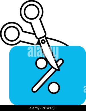 scissors cutting tag price discount mobile marketing and e-commerce vector illustration line and fill style icon Stock Vector