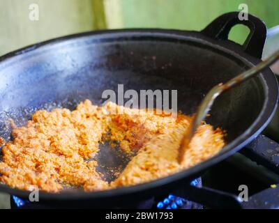 Chef Stir Fry Seasoning In Wok Stock Photo