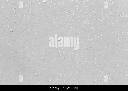 The concept of raindrops falling on a gray background Abstract wet white surface with bubbles on the surface Realistic pure water droplet water drops Stock Photo