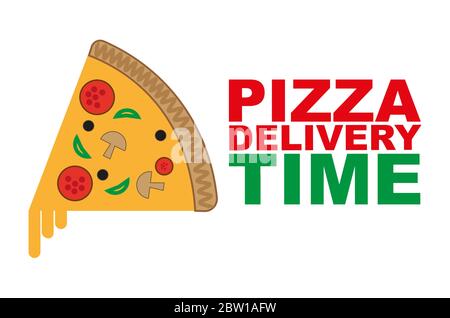 Pizza Delivery Time with a slice of pizza Stock Vector