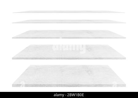 4 empty cement shelves Different levels, isolated on white backgrounds, With clipping paths. Stock Photo