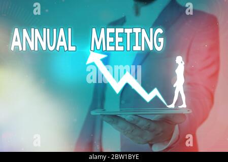 Handwriting text Annual Meeting. Conceptual photo yearly meeting of the general membership of an organization Stock Photo