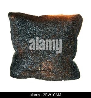 black burned toast isolated on white background Stock Photo