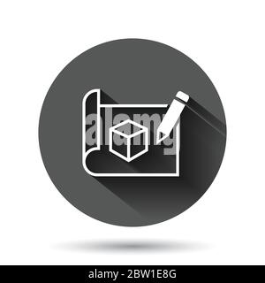 Prototype icon in flat style. Startup vector illustration on black round background with long shadow effect. Model development circle button business Stock Vector
