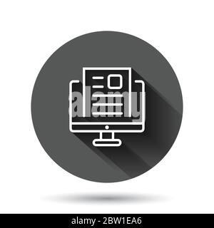 Blogging icon in flat style. Social media communication vector illustration on black round background with long shadow effect. Content circle button b Stock Vector