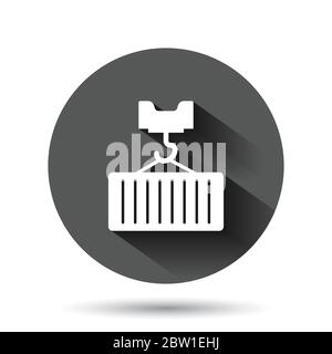 Container icon in flat style. Delivery cargo vector illustration on black round background with long shadow effect. Freight box circle button business Stock Vector
