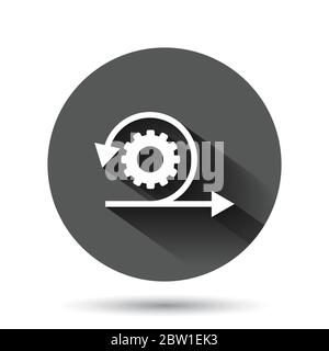 Agile icon in flat style. Flexible vector illustration on black round background with long shadow effect. Arrow cycle circle button business concept. Stock Vector