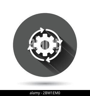 Workflow icon in flat style. Gear effective vector illustration on black round background with long shadow effect. Process organization circle button Stock Vector