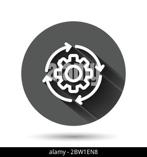 Workflow icon in flat style. Gear effective vector illustration on black round background with long shadow effect. Process organization circle button Stock Vector