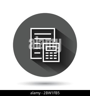Tax payment icon in flat style. Budget invoice vector illustration on black round background with long shadow effect. Calculate document  circle butto Stock Vector