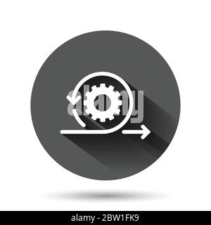 Agile icon in flat style. Flexible vector illustration on black round background with long shadow effect. Arrow cycle circle button business concept. Stock Vector
