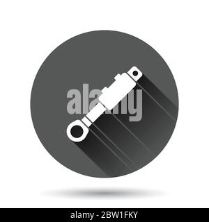 Hydraulic icon in flat style. Cylinder vector illustration on black round background with long shadow effect. Equipment circle button business concept Stock Vector