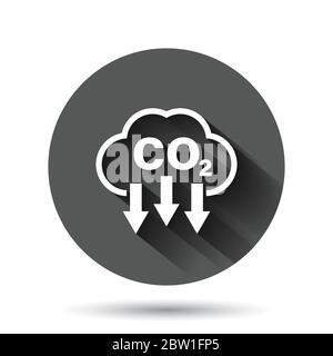 Co2 icon in flat style. Emission vector illustration on black round background with long shadow effect. Gas reduction circle button business concept. Stock Vector