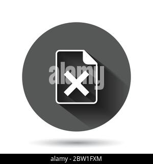 Document error icon in flat style. Broken report vector illustration on black round background with long shadow effect. Damaged circle button business Stock Vector