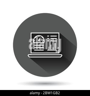 Dashboard icon in flat style. Finance analyzer vector illustration on black round background with long shadow effect. Performance algorithm circle but Stock Vector
