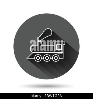 Metro icon in flat style. Train subway vector illustration on black round background with long shadow effect. Railroad cargo circle button business co Stock Vector