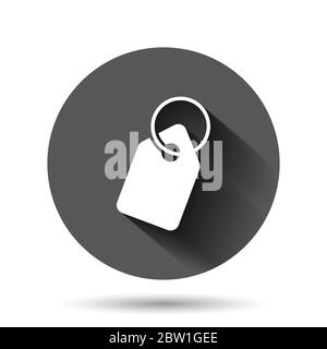 Price tag icon in flat style. Label vector illustration on black round background with long shadow effect. Sale coupon circle button business concept. Stock Vector