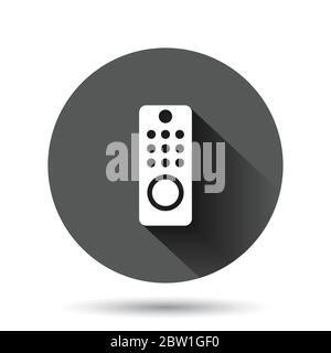 Tv remote icon in flat style. Television sign vector illustration on black round background with long shadow effect. Broadcast circle button business Stock Vector