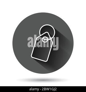 Price tag icon in flat style. Label vector illustration on black round background with long shadow effect. Sale coupon circle button business concept. Stock Vector