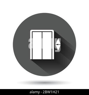 Elevator icon in flat style. Lift vector illustration on black round background with long shadow effect. Passenger transportation circle button busine Stock Vector