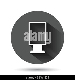 Billboard icon in flat style. Citylight display vector illustration on black round background with long shadow effect. Banner placard circle button bu Stock Vector