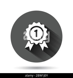 Winner icon in flat style. Rosette award vector illustration on black round background with long shadow effect. Medal circle button business concept. Stock Vector