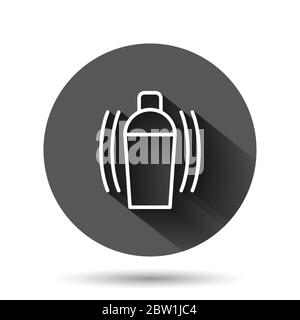 Shaker cocktail icon in flat style. Alcohol bottle vector illustration on black round background with long shadow effect. Bar drink circle button busi Stock Vector