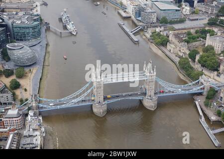 Aerial View of Tower Bridge in London, UK Stock Photo