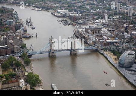 Aerial View of Tower Bridge and City Hall Stock Photo