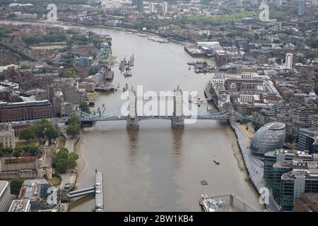 Aerial View of Tower Bridge in London, UK Stock Photo