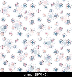 Small circles around large circles - seamless pattern. Cute doodle uneven, crooked circles like a flowers or childish pattern. Calm warm pastel colors Stock Vector