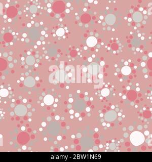 Small circles around large circles - seamless pattern. Cute doodle uneven, crooked circles like a flowers. Calm warm pastel colors - pink, rose, gray. Stock Vector