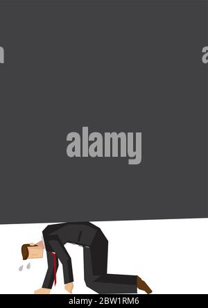 Metaphor of businessman in the corner of the frame. Concept of crisis, disaster, bankruptcy or sabotage, or danger in the corporate world. Vector illu Stock Vector