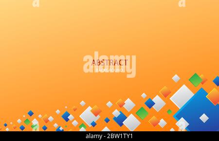 Orange yellow abstract background with colorful gradient square Plates (Grey, green, orange & blue) Stock Vector