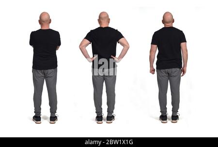 different back poses of a bald man wearing sportswear Stock Photo