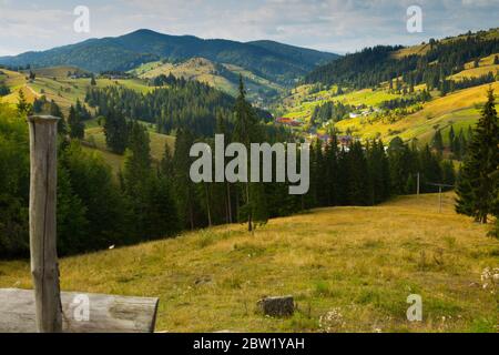 Illustration of scenic Karpaty mountains on Bucovina in Romania. Stock Photo