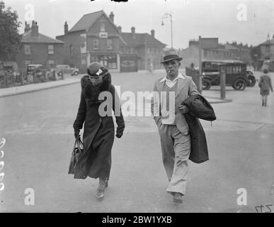 Man was arrested after the body of Daisy Vera Skeels, a 16-year-old waitress has been exhumed, for an inquest. William Henry Skeels, brother of the dead girl, accused Andrew Chumley who was taken into custody on the coroners warrant on the charge of manslaughter. Photo shows: Andrew Chumley, arriving at the court in Hounslow, London for the inquest. 18 June 1937 Stock Photo