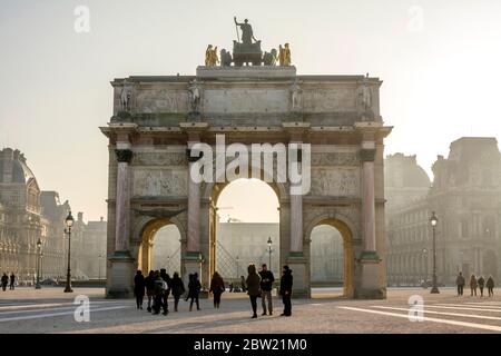 Arc de Triomphe of Carrousel and Louvre Museum, Paris, Ile-de-France, France Stock Photo