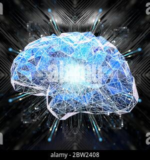 Artificial intelligence's brain running, on a science fiction background, concept of futuristic quantum computer Stock Photo