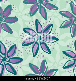 Sparkly hand drawn flowers seamless vector pattern background. Painterly blooms with offset color on textured mint green backdrop. Modern botanical Stock Vector
