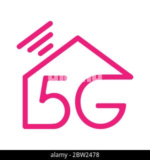 5g logo with house - Concept 5G fast internet, Logo 5G over the silhouettes of houses. Vector stock illustration. Illustration 5g internet symbol in f Stock Vector