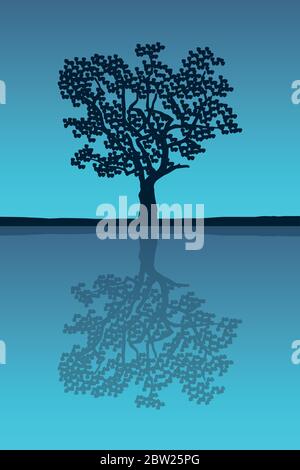 tree silhouette reflection in a sea vector illustration EPS10 Stock Vector