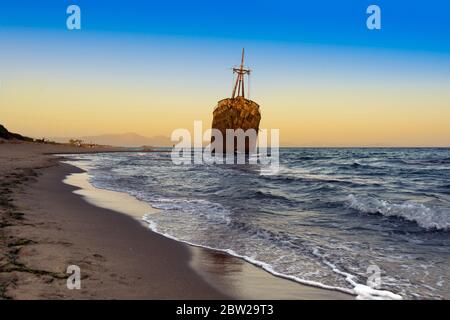 shipwreck on the coast, Gythio,Greece Stock Photo