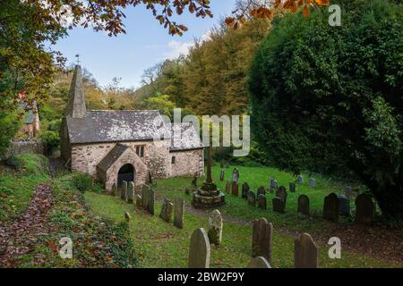 Culbone church in autumn in the Exmoor National Park near Porlock, Somerset, England. Stock Photo