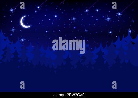 Starry sky with bright and dim stars in the night forest. horizontal Vector illustration of the starry sky. Stock Vector